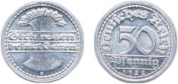 World Coins - Germany Germany - 1871-1948 Weimar Republic 1922 G 50 Pfennig Aluminium Staatliche Münze Baden-Württemberg Mint (36744646) 1.7g UNC KM 27 AKS 37 J 301 Schön DM 24