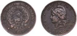 World Coins - Argentina Federal Republic 1889 2 Centavos Bronze (2391000) 10.08g VF KM 33