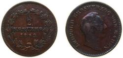 World Coins - Germany Grand-duchy of Baden German states 1852 ½ Kreuzer - Leopold I Copper (227000) 1.6g VF KM 213