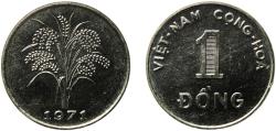 World Coins - Vietnam 1971 1 Đồng Copper-nickel (75% Copper, 25% Nickel) Heaton and Sons / The Mint Birmingham Limited (190000000) 3.59g UNC  KM 7 Schön 41