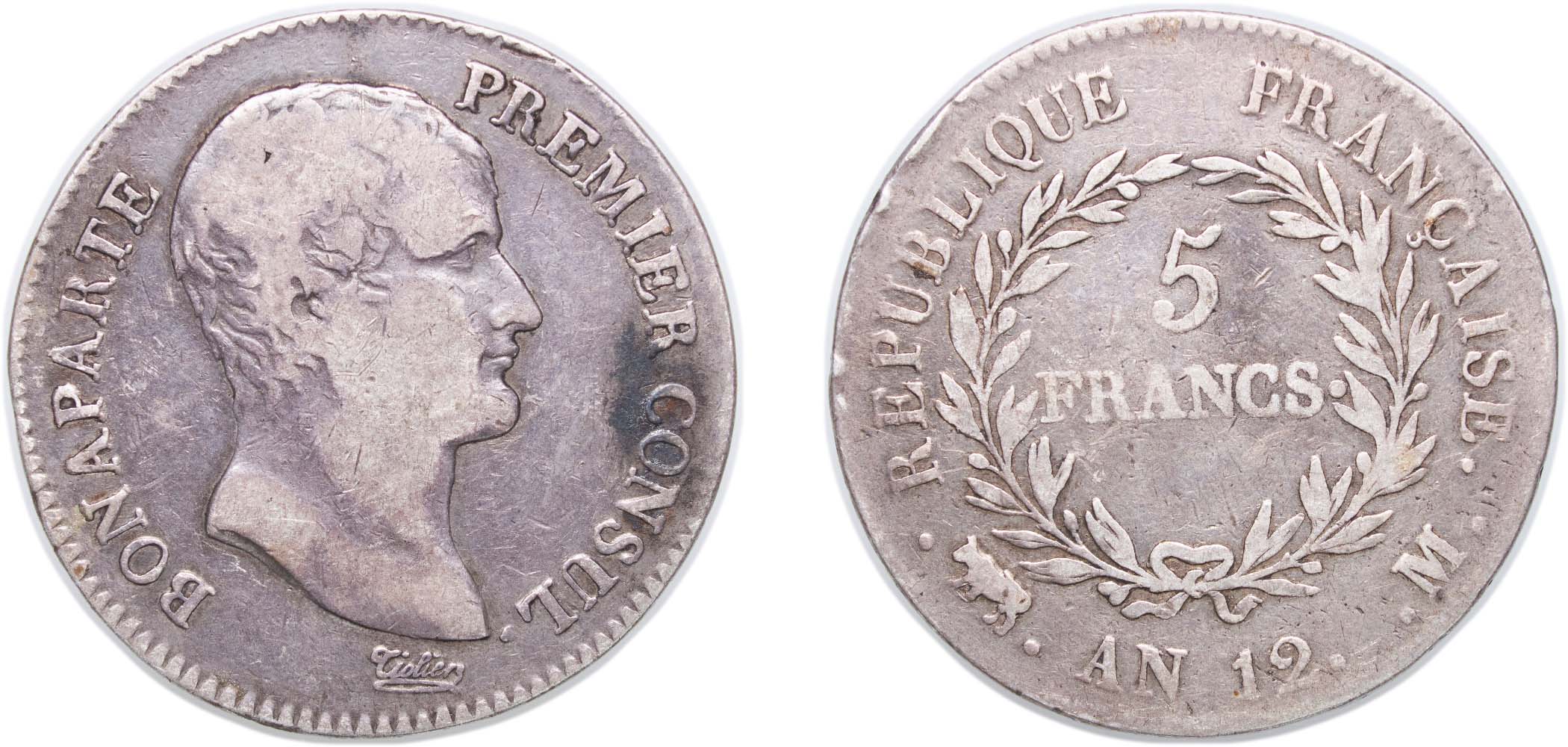 France Kingdom AN12 (1803) M 5 Francs - Napoleon I Silver (.900) Toulouse  (1199306) 24.69g VF F 301 F 301A F 650 Gad 577 KM 659