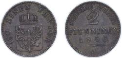 World Coins - Germany Kingdom of Prussia German states 1856 A 2 Pfennigs - Frederick William IV Copper Berlin Mint 2.9g XF AKS 91 Old/Mue 2 336, 349 Jaeg 9 Pr 51 KM 452, 452a Neum 37, 50