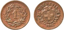 World Coins - Switzerland Federal State 1941 B 1 Rappen (Wreath; bronze) Bronze (95% copper, 4% tin, 1% zinc) Bern Mint (12794000) 1.48g XF  HMZ 2 1215 Divo/Tob19 326 KM 3 Schön 15 Y 18 Kahnt/S
