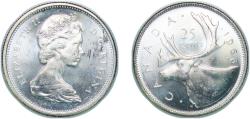 World Coins - Canada British Dominion 1966 25 Cents - Elizabeth II (2nd portrait, silver (.800)) Silver (.800) Royal Canadian Mint (25626315) 5.83g UNC KM 62 Schön 62
