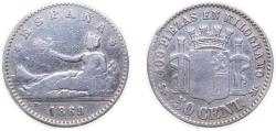 World Coins - Spain Provisional Government 1869 *6-9 SNM 50 Centimos Silver (.835) Madrid Mint (452726) 2.5g VF KM651