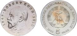 World Coins - Germany German Democratic Republic Democratic republic 1968 5 Mark (Robert Koch) Copper-nickel (100000) 12.09g UNC KM 19.1