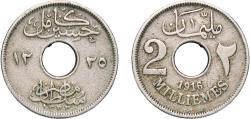World Coins - Egypt 1916 (AH1335) H 2 Milliemes - Hussein Kamel Copper-nickel (300000) 3.85g XF  KM 314 MHC 203