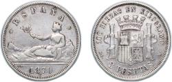 World Coins - Spain Provisional Government 1870 *18-73 DEM 2 Pesetas - Provisional Government Silver (.835) Madrid Mint (11879646) 9.81g VF KM 654