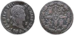 World Coins - Spain Kingdom 1829 2 Maravedis - Fernando VII (Segovia) Copper Segovia Mint 2.26g VF KM 487