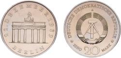World Coins - Germany German Democratic Republic Democratic republic 1990 A 20 Mark - Brandenburg Gate (Nickel Brass) Nickel brass Berlin Mint (302005) 15.22g UNC  KM 139