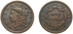 Us Coins - United States Federal republic 1838 1 Cent "Liberty Head / Matron Head Modified" (Type 2 Young Head) Copper Philadelphia Mint (6370200) 10.89g VF KM 45.2