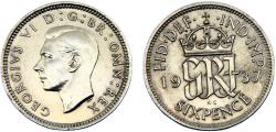 World Coins - Great Britain United Kingdom George VI 1937 6 Pence 1st coinage