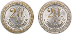 World Coins - France ND Token 20 Centimes - A Consommer Brass 2.6g AU