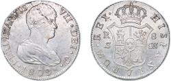 World Coins - Spain Kingdom 1809 S CN 8 Reales - Ferdinand VII (Seville; 1st portrait) Silver (.903) Seville Mint 27.03g AU Scratches KM 451