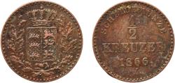 World Coins - Germany Kingdom of Württemberg German states 1866 ½ Kreuzer - Charles I Copper Staatliche Münze Baden-Württemberg Mint (392704) 2.16g XF  AKS 129 KR 117 Jaeg 1 Wu 81 KM 611 Kahnt/