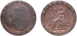 World Coins - Great Britain United Kingdom 1797 1 Penny - George III (2nd Issue; 'Cartwheel') Copper Soho Mint (8601600) 27.8g VF KM 618 Sp 3777
