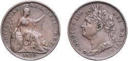 World Coins - Great Britain United Kingdom Kingdom 1822 1 Farthing - George IV (1st issue) Copper Royal Mint (Tower Hill) (5924300) 4.6g XF  KM 677 Sp 3822