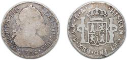 World Coins - Chile Spanish colony 1786 So DA 2 Reales - Carlos III Silver (.903) Santiago Mint (51000) 6.35g VF KM 30