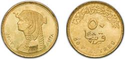 World Coins - Egypt Arab Republic of Egypt 2007 (AH1428) 50 Qirsh / Piastres (small type; magnetic) Brass plated steel 6.46g UNC  KM 942.2 Schön 678.1 Schön 678.2 MHC 355
