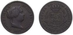 World Coins - Spain Kingdom 1857 10 Centimos de Real - Isabel II Copper Segovia Mint 3.75g VF KM 603