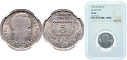 World Coins - France Third Republic 1933 5 Francs - Third Républic (Bazor) Nickel Monnaie de Paris Mint 6g NGC MS 64 F 335 Gad 753 KM 887 Schön 202