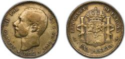World Coins - Spain Kingdom 1882 *18-82 MSM 1 Peseta Alfonso XII - Contemporary counterfeit in Brass Brass (3505024) 4.19g VF KM 686 Cal 56