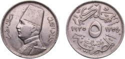 World Coins - Egypt Arab Republic of Egypt AH 1354 H (1935)  5 Milliemes - Fuad (left) Copper-nickel Heaton and Sons / The Mint Birmingham Limited (8000000) 3.96g XF  KM 346 Schön 54