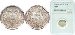 World Coins - Germany Second Empire 1914 A ½ Mark - Wilhelm II (type 2 - small shield) Silver (.900) (Ag 900, Cu 100) Berlin Mint 2.77g NGC MS 63  KM 17 AKS 6 J 16 Schön 17