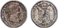World Coins - Spain Kingdom 1868 *6-8 10 Centimos de Escudo - Isabel II Silver (.810) Madrid Mint 1.24g XF KM 627