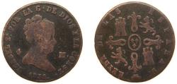 World Coins - Spain Kingdom 1838 4 Maravedis - Isabel II Copper Segovia Mint 5g VF KM 530