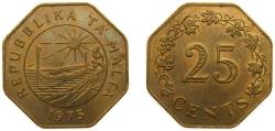 World Coins - Malta Republic 1975 25 Cents (1st Anniversary of Republic) Nickel brass (79% Copper, 20% Zinc, 1% Nickel) (4750000) 10.5g UNC KM 29 Schön 34