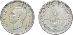 World Coins - South Africa Union 1952 5 Shillings - George VI (Cape Town Anniversary) Silver (.500) (50%Ag, 50%Cu) Pretoria Mint (1710000) 28.22g AU  KM 41 Hern S317