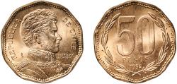 World Coins - Chile Republic 1994 So 50 Pesos Copper-aluminium-nickel (92% Copper, 6% Nickel, 2% Aluminium) Casa de Moneda de Chile Mint (14300000) 6.92g UNC  KM 219 Schön 70 KM 219.1 KM 219.2