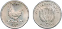 World Coins - Tonga Kingdom 1975 5 Seniti - Taufa'ahau Tupou IV (FAO) Copper-nickel Royal Australian Mint (100000) 2.8g UNC KM 44 Schön 29