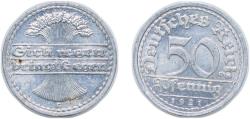 World Coins - Germany Germany - 1871-1948 Weimar Republic 1921 G 50 Pfennig Aluminium Staatliche Münze Baden-Württemberg Mint (19106787) 1.7g AU KM 27 AKS 37 J 301 Schön DM 24