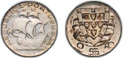 World Coins - Portugal Second Republic 1947 2.50 Escudos Silver (.650) Lisbon Mint (2610000) 3.36g AU KM 580 Gomes R 30