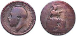 World Coins - Great Britain Kingdom 1914 ½ Penny - George V (1st portrait) Bronze Royal Mint (20289100) 5.3g F KM 809 Sp 4056