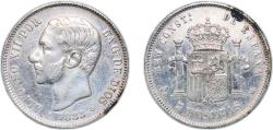 World Coins - Spain Kingdom 1885 *18-85 MSM 5 Pesetas - Alfonso XII (3rd portrait) Silver (.900) Madrid Mint (3144452) 25g VF KM 688 Cal 34