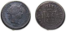 World Coins - Spain Kingdom 1863 1 Real - Isabel II Silver (.900) Seville Mint 1.3g VF KM 606.3