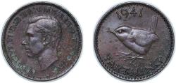 World Coins - Great Britain United Kingdom 1941 1 Farthing - George VI (with 'IND:IMP') Bronze Royal Mint (Tower Hill) (27312000) 2.83g AU KM 843 Sp 4116