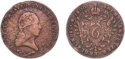 World Coins - Austria Archduchy of Austria Empire 1800 B 6 Kreuzer - Francis II Copper (225017000) 12.34g VF KM 2128