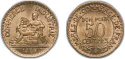 World Coins - France Third Republic 1926 50 Centimes (Chambers of Commerce) Copper-aluminium (46446919) 2.04g UNC F 191 Gad 421 KM 884 Schön 196 GEM 82.2 / 82.3