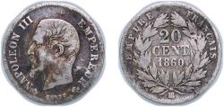 World Coins - France Kingdom 1860 BB 20 Centimes - Napoleon III Silver (.900) Strasbourg Mint (2986177) 0.95g VF F 148 Gad 305 KM 778