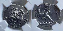 Ancient Coins - Calabria, Tarentum - c.290-281 BC - AR Didrachm - NGC CHVF