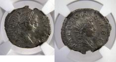 Ancient Coins - Roman Empire - Caracalla, AD 198-217 - AR denarius - NGC XF
