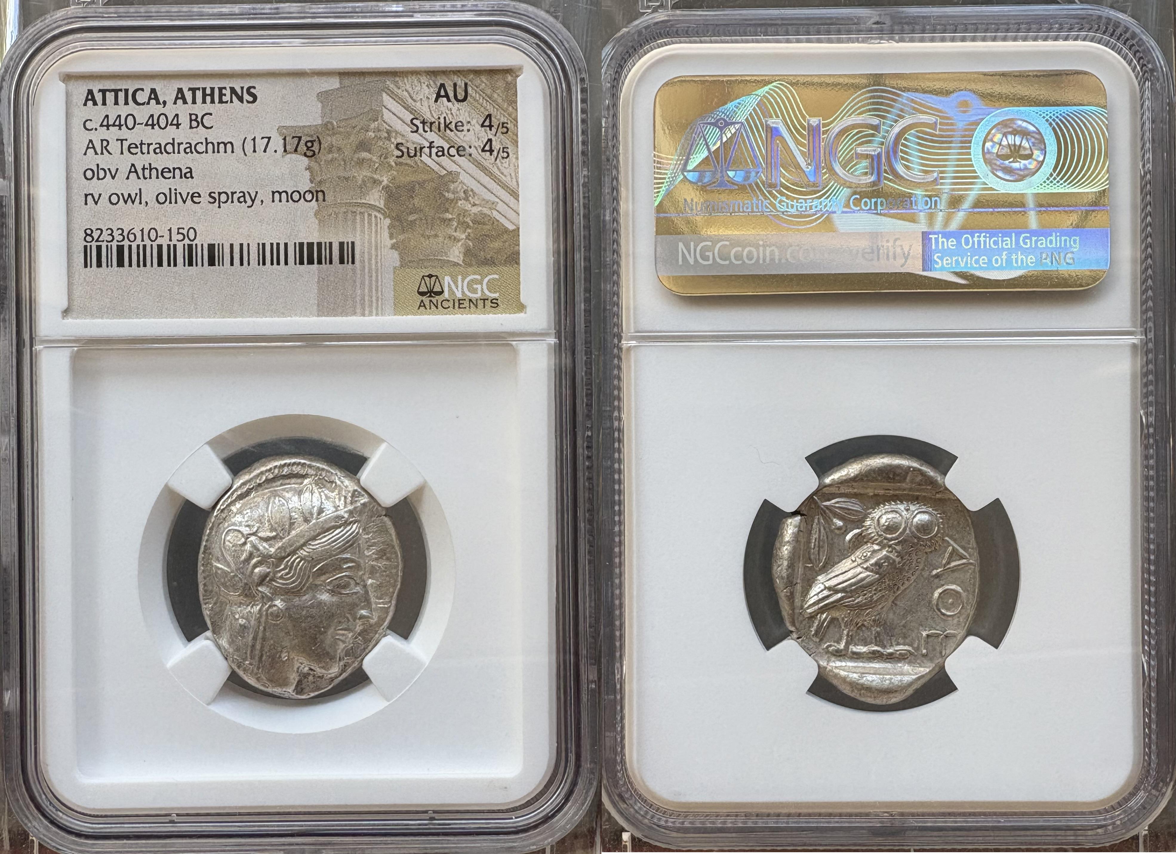 Attica, Athens - c.440-404 BC - AR Tetradrachm - NGC AU | Greek Coins