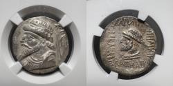 Ancient Coins - Kings of Elymais - Kamnaskires V, c.54/3-33/2 BC - AR Tetradrachm - NGC CH XF