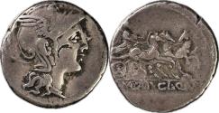 Ancient Coins - T.M Mancinus, A.C. Pulcher, and Q. Urbinus, 111-110 BC - AR Denarius