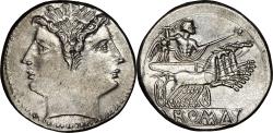 Ancient Coins - Roman Republic - Anonymous, c.225-212 BC - AR Quadrigatus - NGC Choice AU