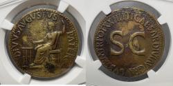 Ancient Coins - Roman Empire - Divus Augustus, Died AD 14 - AE Sestertius - NGC CHVF Fine Style